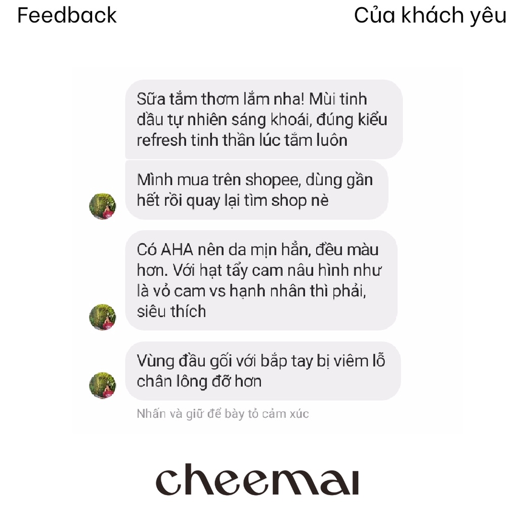 Sữa tắm AHA tẩy da chết hương cam sả, dưỡng ẩm, tăng độ đàn hồi, làm thoáng lỗ chân lông - Mịn Màng CHEEMAI Việt Nam