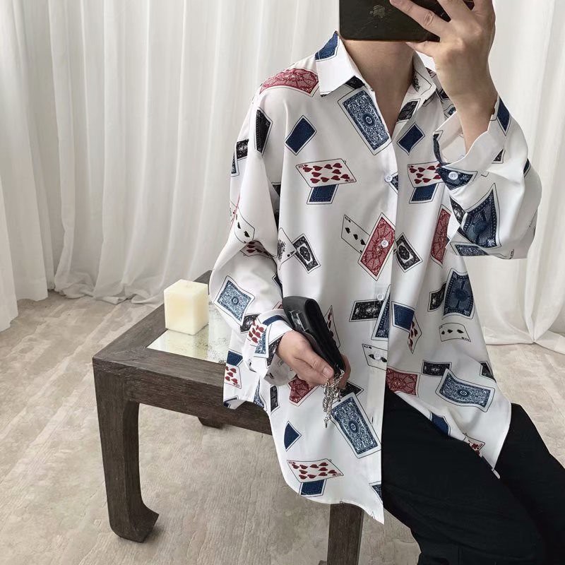Unique fashion style long sleeve Poker card shirt for men