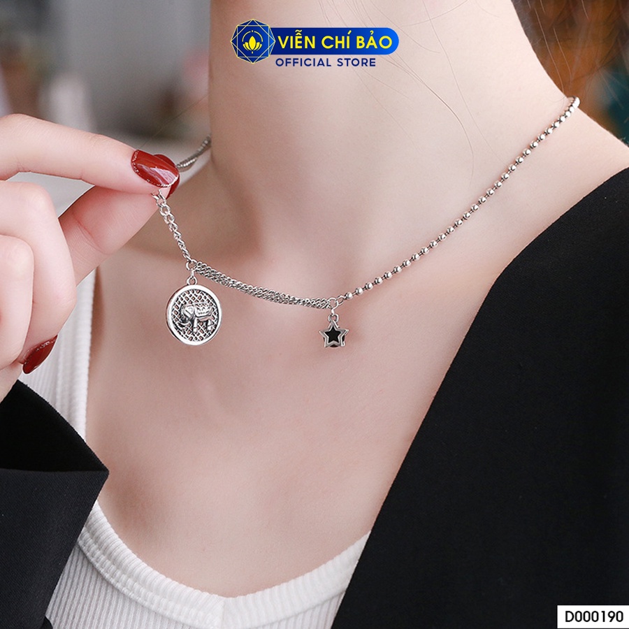 Dây chuyền bạc nữ cổ điển charm voi ngôi sao may mắn  bạc Thái 925 thời trang phụ kiện trang sức Viễn Chí Bảo D000190