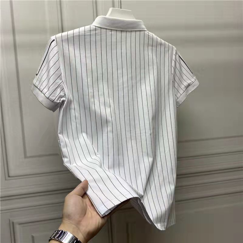ADIDAS Áo Thun Nam Tay Ngắn Có Cổ Họa Tiết Sọc Ngang Thêu Thời Trang