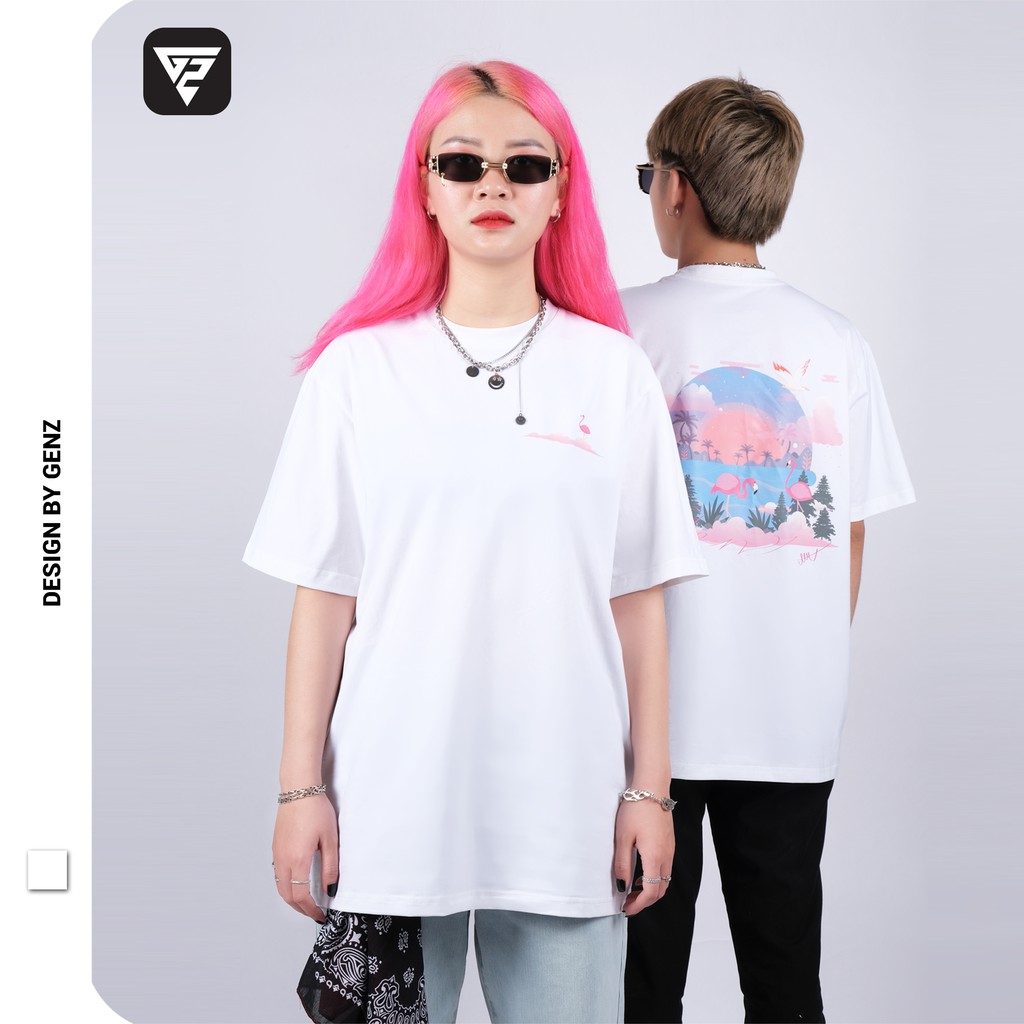 Áo thun tay lỡ GENZ phông Unisex nam nữ Cotton oversize form rộng Summer Flamingo | BigBuy360 - bigbuy360.vn