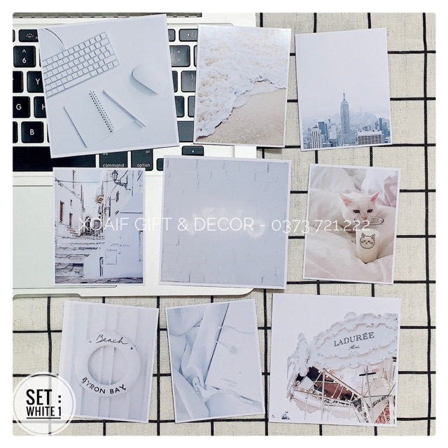 Set 9 tấm thiệp postcard WHITE có sẵn decor trang trí phòng cực xinh