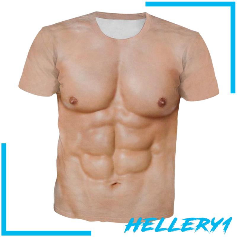 [Hellery1] Áo Thun Nam Nữ Tay Ngắn In Hình Cơ Bắp 3D