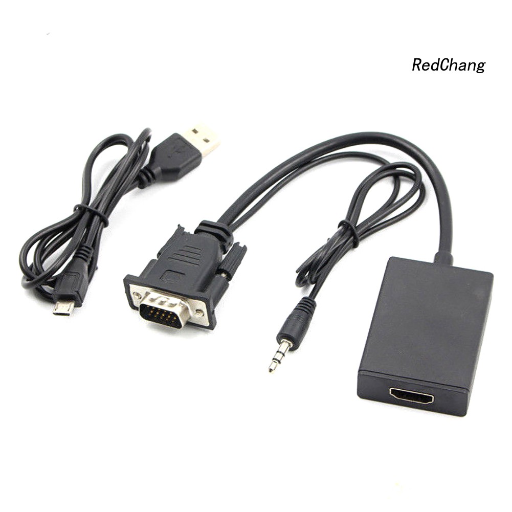 -SPQ- Portable VGA Male to 1080P HD HDMI + TV AV Audio Video Cable Converter Adapter
