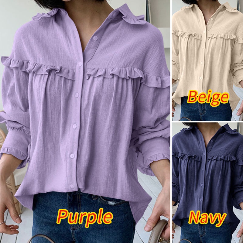 Áo sơ mi nữ Zanzea tay dài xếp ly thời trang Hàn Quốc