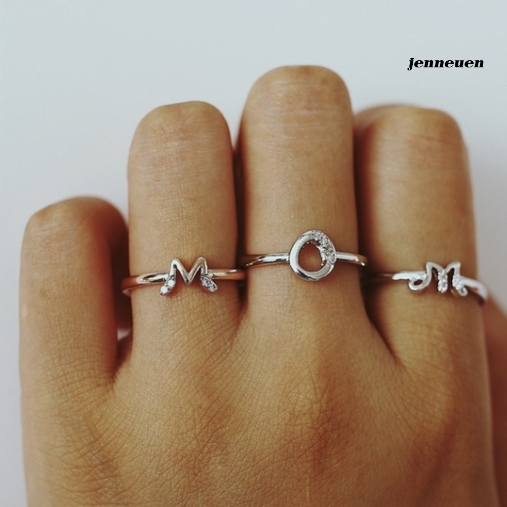 Nhẫn Hở Mạ Vàng / Bạc Hình Chữ Cái Đính Đá Cho Nữ