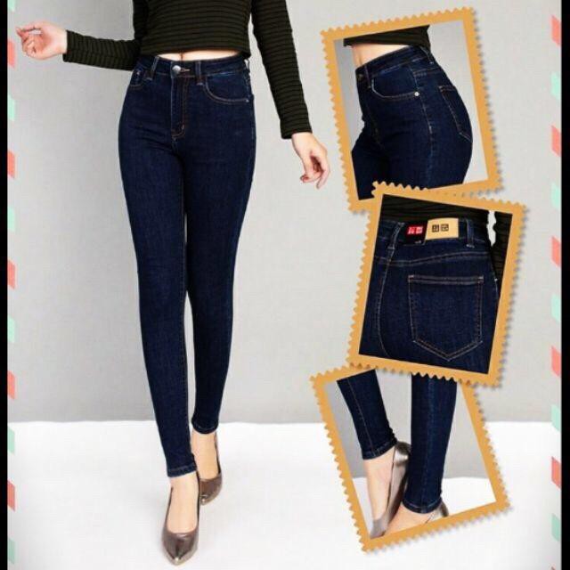 Quần Jean Nữ Xanh Trơn Chất jean Cotton Cao Cấp Co Giản Mạnh