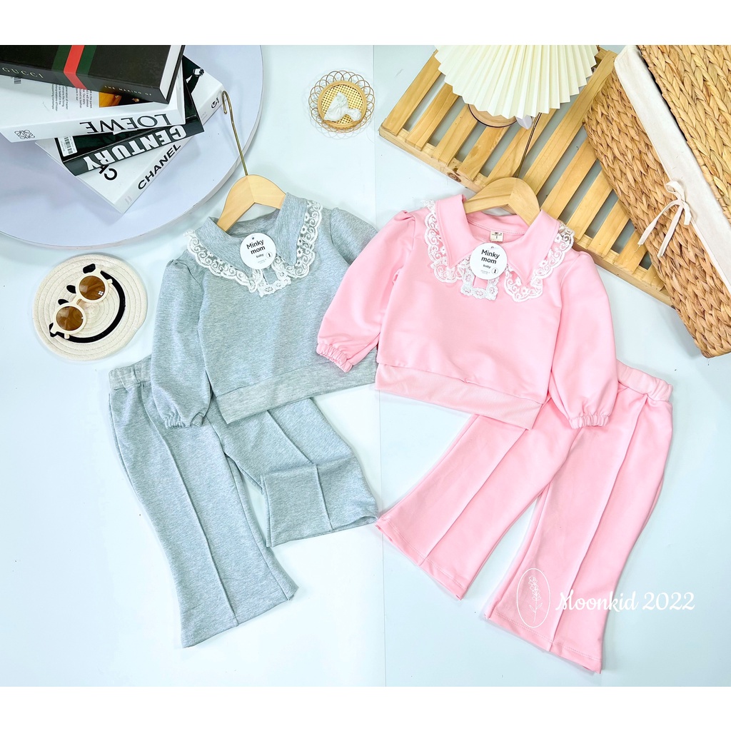 Bộ đồ thu đông cổ bèo cho bé gái dài tay ống loe từ 8-22kg