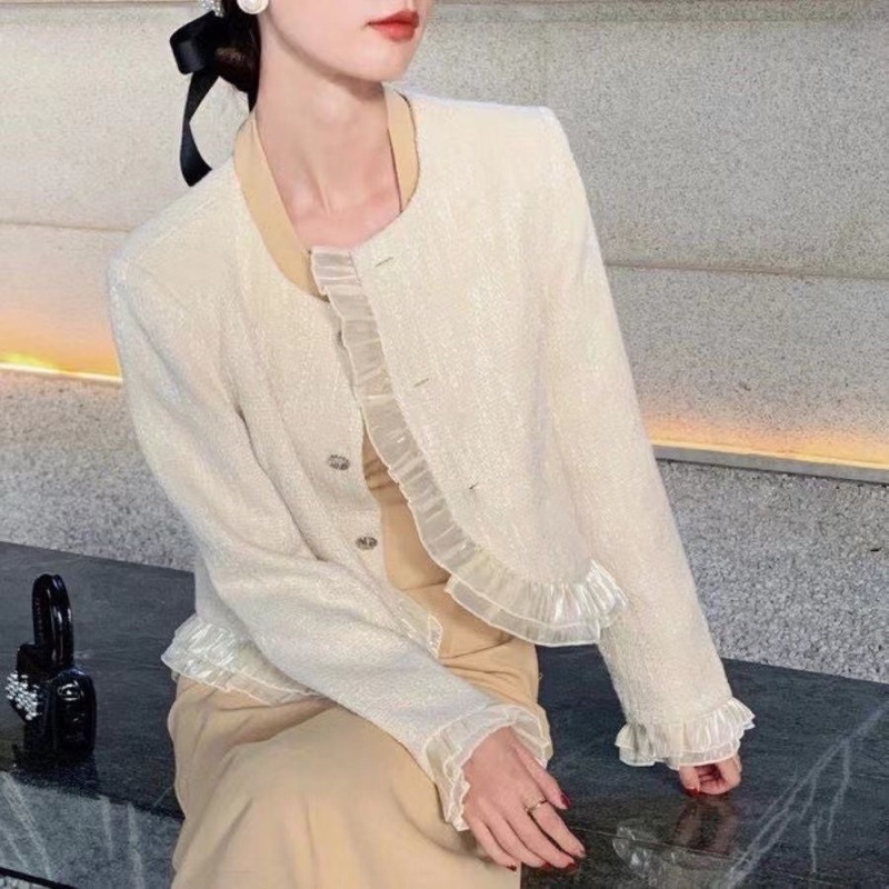 Áo khoác dạ tweed viền ren phong cách tiểu thư( sẵn)