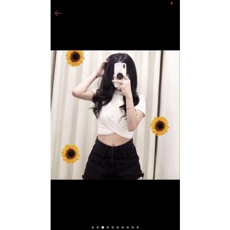 [XẢ KHO] Áo Thun Kiểu Croptop xoăn eo Form 45kg