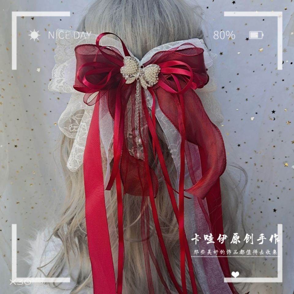 Kẹp Tóc Hình Nơ Phối Ren Hoa Phong Cách Lolita Nhật Bản Xinh Xắn