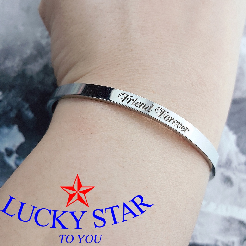 Vòng tay inox nam nữ trơn hở hai đầu khắc chữ Friend Forever ý nghĩa