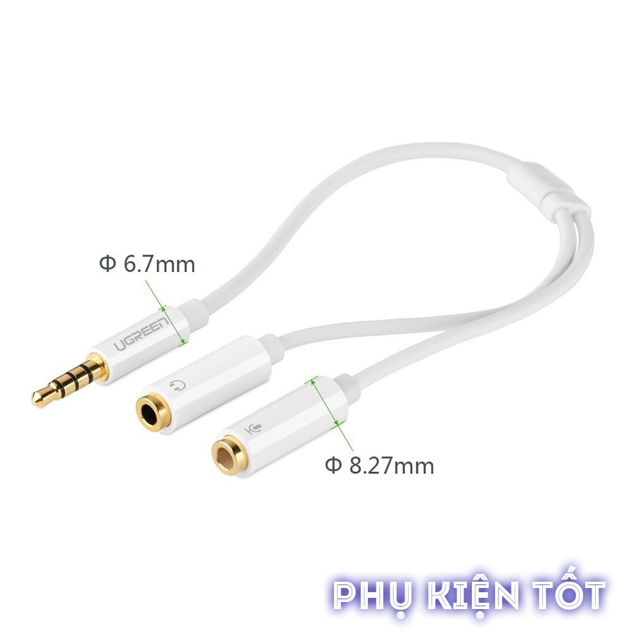 [FREESHIP 99K]_Cáp chuyển Audio 3.5mm sang 1 đầu Audio 3,5mm, 1 đầu Microphone Ugreen 10789