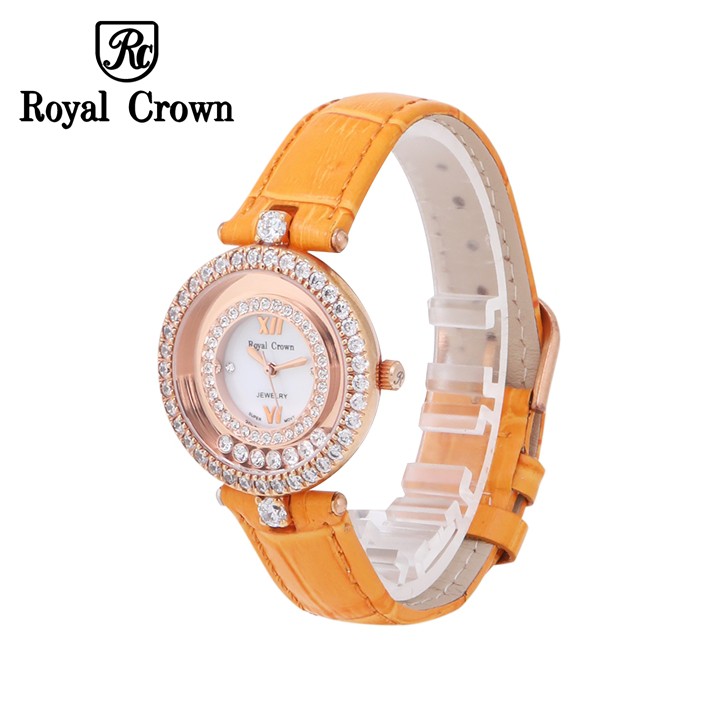 Đồng Hồ Nữ Chính Hãng Royal Crown 3628 Dây da cam vỏ vàng hồng