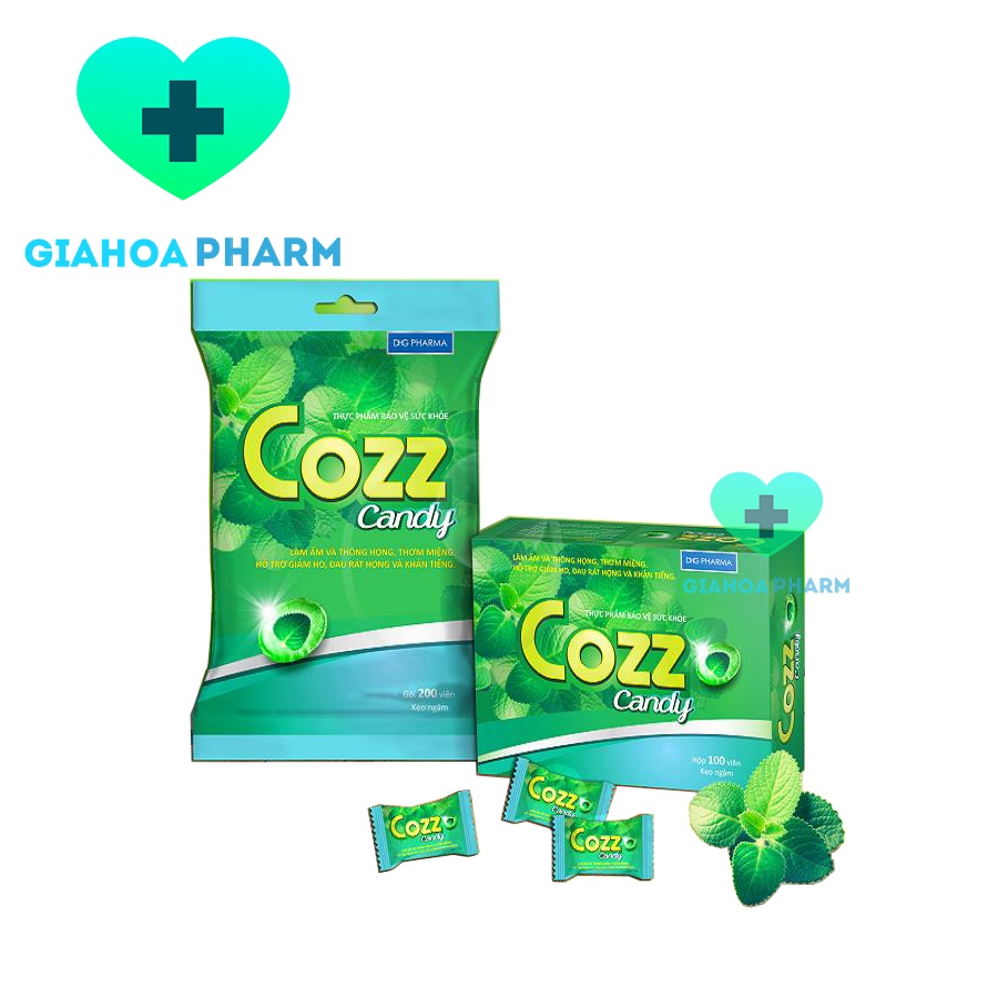 Kẹo ngậm Cozz Candy (Dược Hậu Giang - DHG Pharma) - làm ấm, thông họng, giảm ho, đau họng, khàn tiếng, giúp thơm miệng