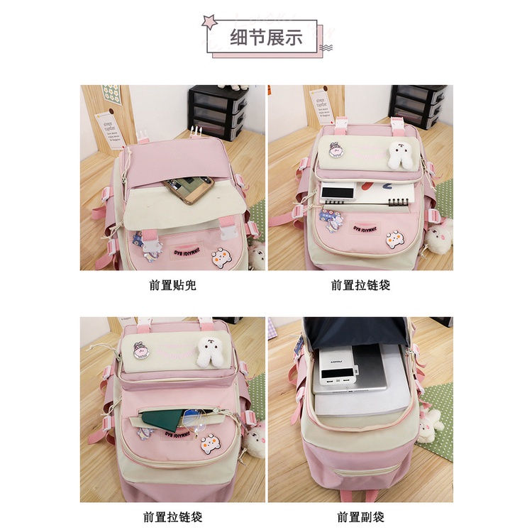 Set balo túi xách ví JASMIN NOIR vải canvas họa tiết hoạt hình dễ thương cho nữ
