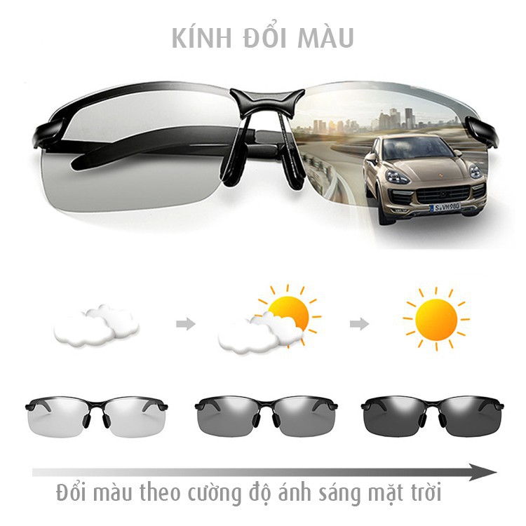 [CHÍNH HÃNG] Kính đổi màu đi ngày và đêm Nam nữ CHÍNH HÃNG AORON gọng Nhôm Magiê nhẹ, mắt kính polarized phân cực