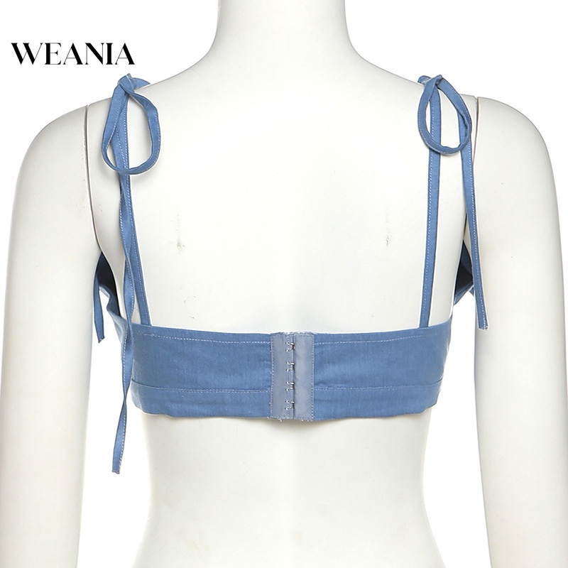 Áo Tank Top Denim Cổ Chữ V Thắt Nơ Bướm Thiết Kế Mới Thời Trang Theo Phong Cách Hàn Quốc
