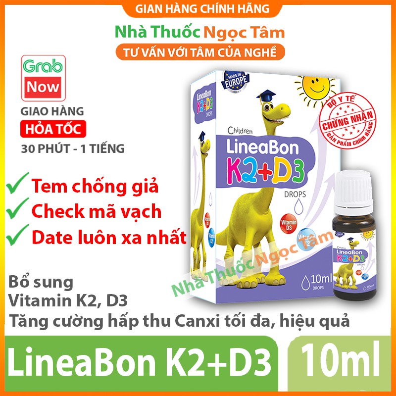 (Kèm Quà Xinh) Vitamin LineaBon K2 D3 Bổ sung, tăng cường hấp thu Canxi tối ưu, Trẻ cao lớn hơn, Nhập khẩu chính hãng