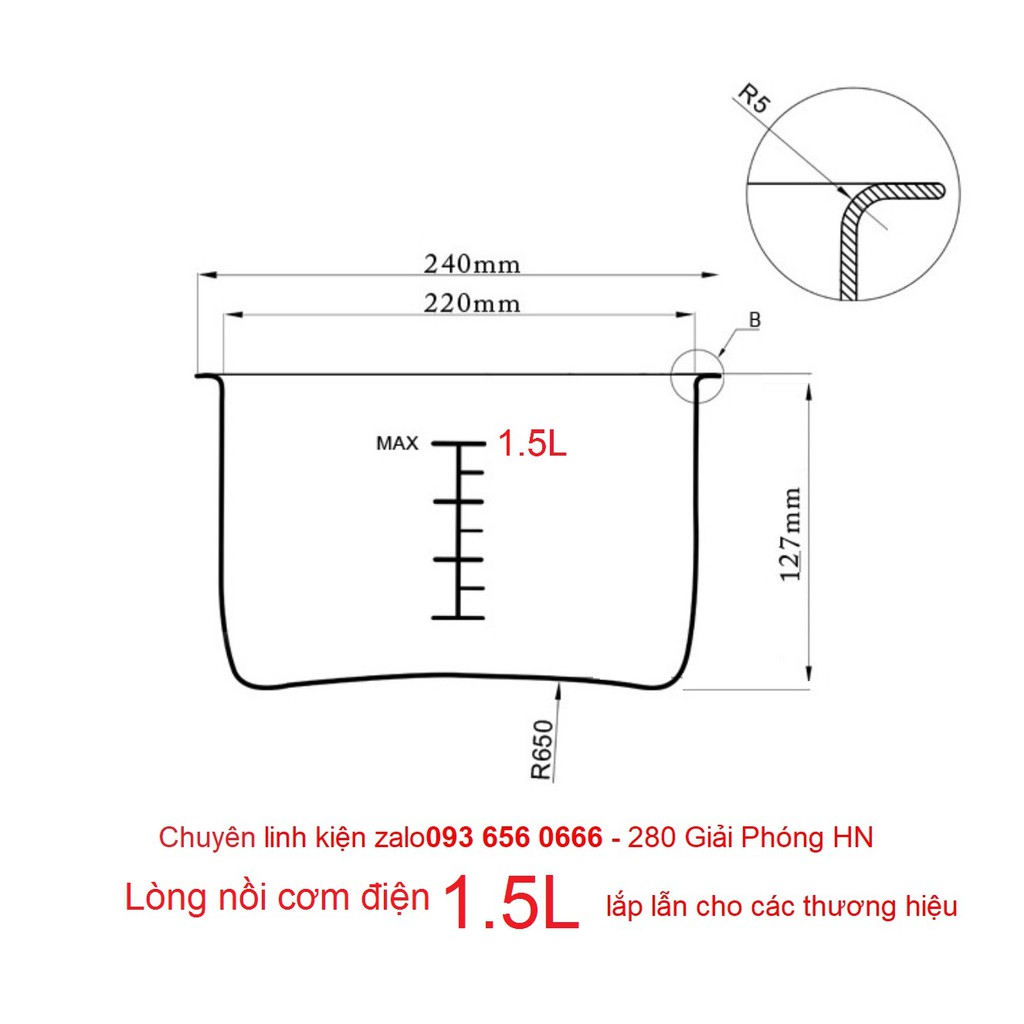 Lòng nồi cơm điện tử 1.5lit – Ruột nồi áp suất đa năng 1.5L