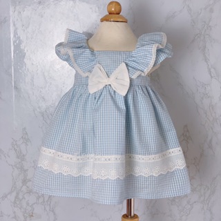 Váy xanh kẻ nơ ren trắng Lennco(11-13kg)