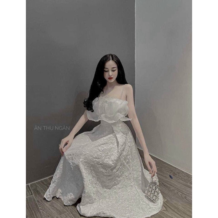 Đầm 2 Dây Phói Bèo Ngực Chất Gấm Có Mút Ngực Mặc Đẹp Dáng Sang NEW UNISEX