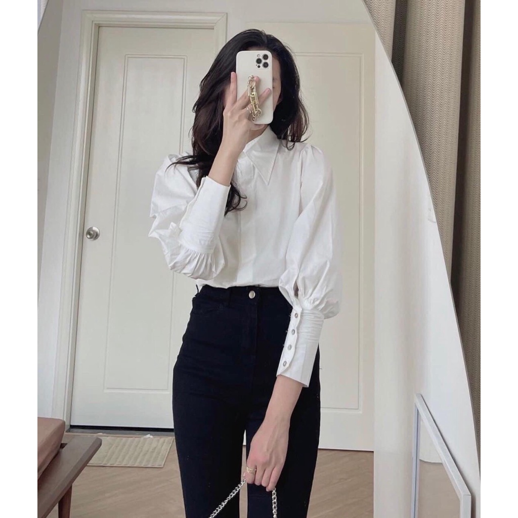 Áo sơ mi trắng tay bồng bo ống phong cách Hàn Quốc dành cho nữ