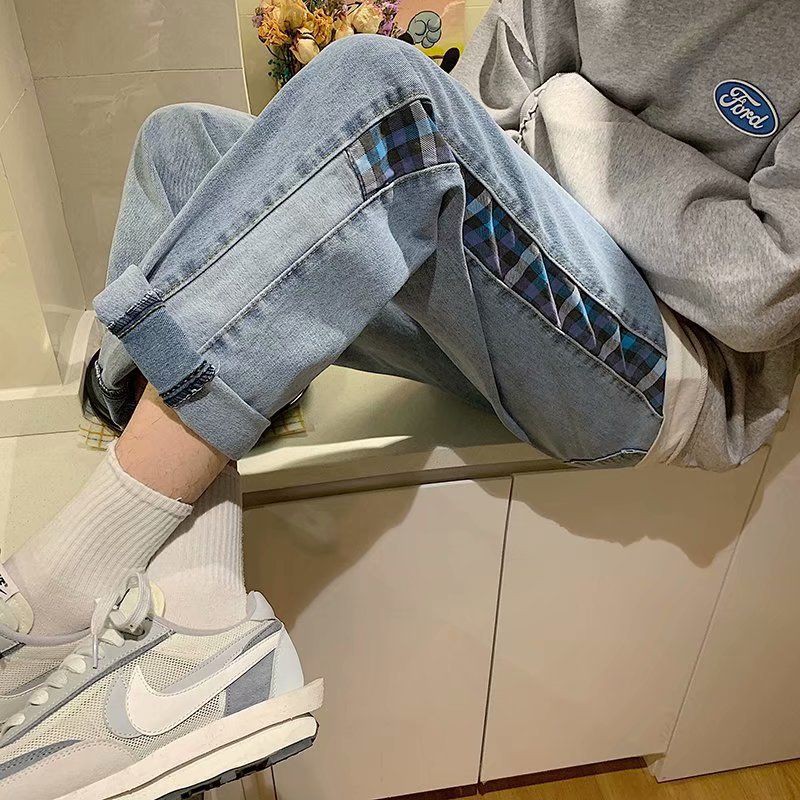 Quần baggy jean ống rộng xuông unisex nam nữ họa tiết kẻ sọc 2 bên t515 mới 2021