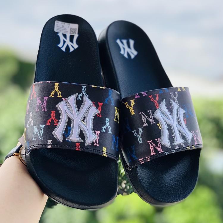 Dép unisex 𝐌𝐋𝐁 𝗡𝗬 ❤️FREESHIP + Hộp❤️ dép mlb bóng chày quai ngang thể thao nữ Thêu NY-NY