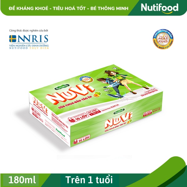 [Date mới] Sữa Nuvi ⚡NutiFood⚡ NuVi Sữa Chua Táo Đào Ép - Thùng 48 hộp x 180ml