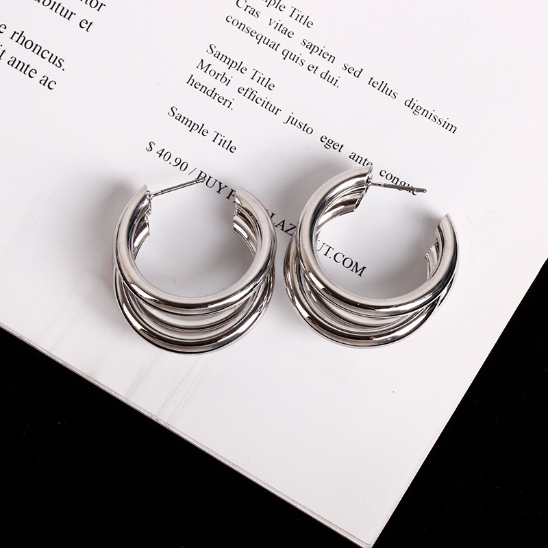 Khuyên tai kim loại hình học kiểu dáng thời trang độc đáo