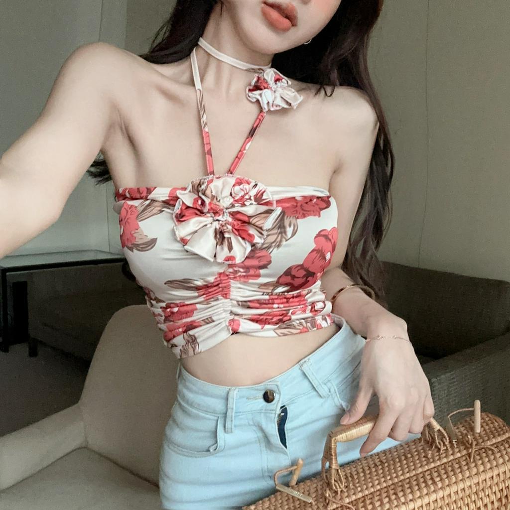 QADCOL Áo Lửng Không Tay Có Dây Đeo Cổ Gợi Cảm Cho Nữ