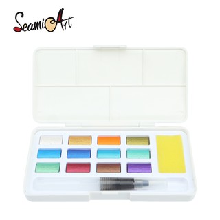Bộ Bảng Màu Nước SeamiArt 12 Màu Ánh Kim Kèm Dụng Cụ Trang Trí Tiện Dụng
