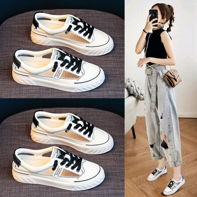 Giày sandal thể thao đế bằng màu trắng phong cách mùa hè năng động dành cho nữ