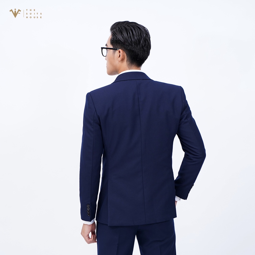 Bộ vest nam xanh sẫm, suits sartorial, 1 khuy 2 túi, form ôm The Suits House