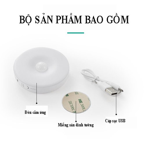 Đèn ngủ không dây cảm biến chuyển động sạc USB dán tủ quần áo, cầu thang, phòng ngủ