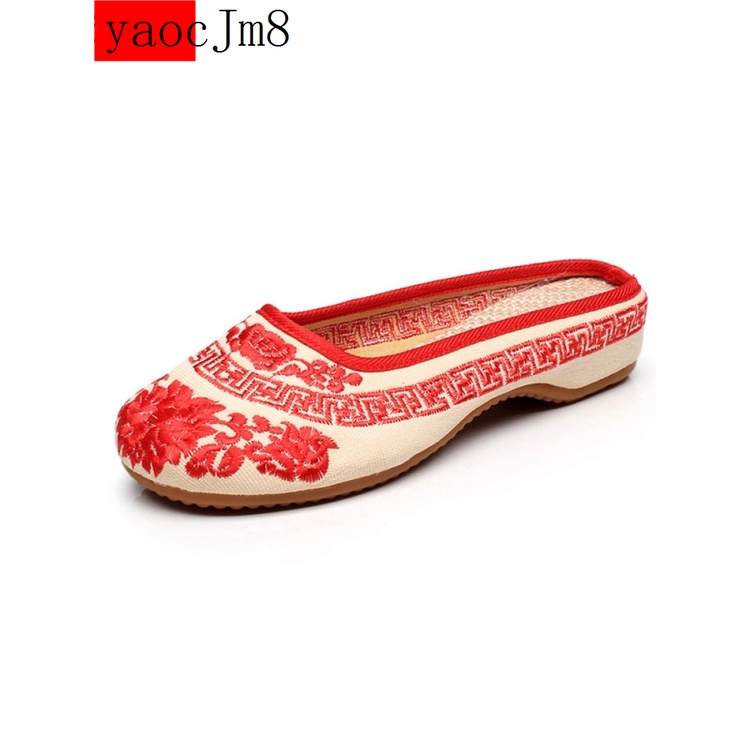 Giày Sandal Bệt Đế Phẳng Thêu Họa Tiết Gốm Sứ Xanh Dương/Trắng Phong Cách Mới Thời Trang Mùa Hè Cho Nữ Đi Bộ 2
