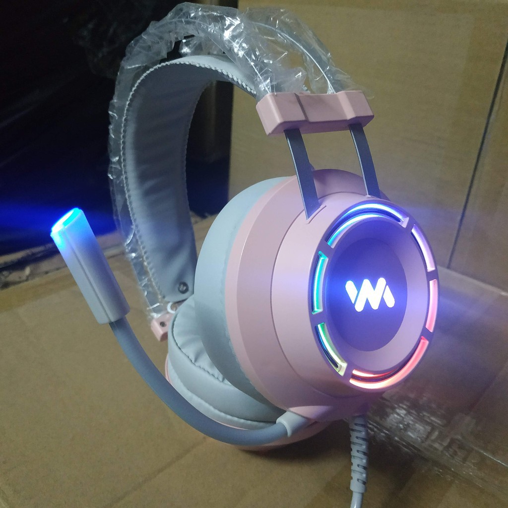 Tai nghe gaming Wangming WM9800 7.1 USB LED Màu Hồng – Đen