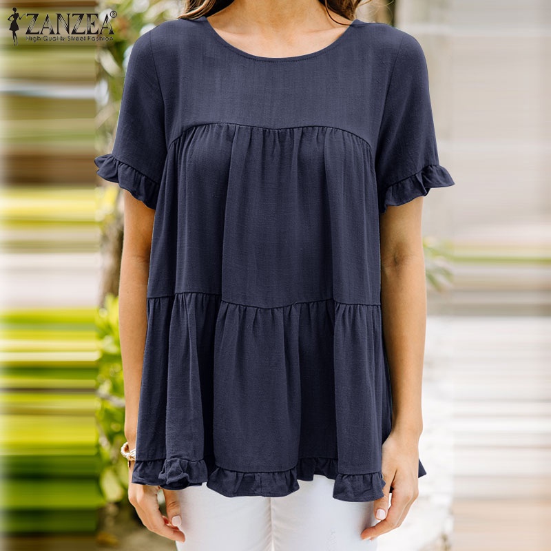 Zanzea Áo Kiểu Nữ Dài Tay Cổ Tròn Thời Trang Châu Âu