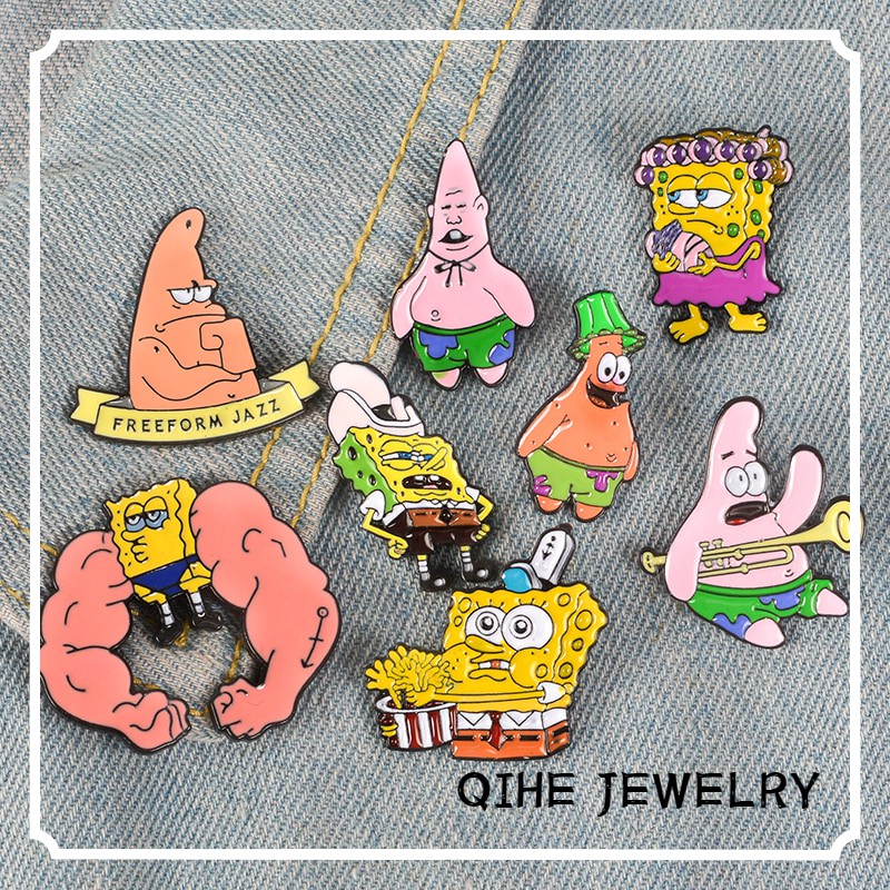 Ghim Cài Áo QIHE JEWELRY Hình Nhân Vật Spongebob Ngộ Nghĩnh Đáng Yêu