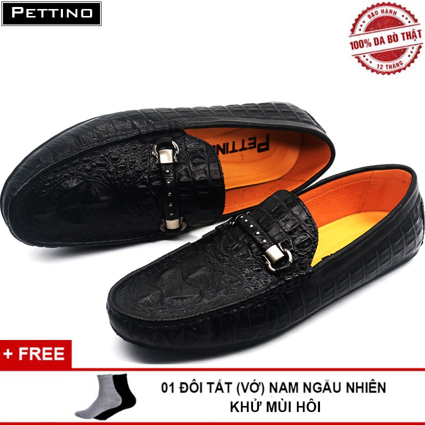 Giày Lười Nam Da Bò Đen Vân Cá Sấu PETTINO PL08 Tặng Tất | BigBuy360 - bigbuy360.vn