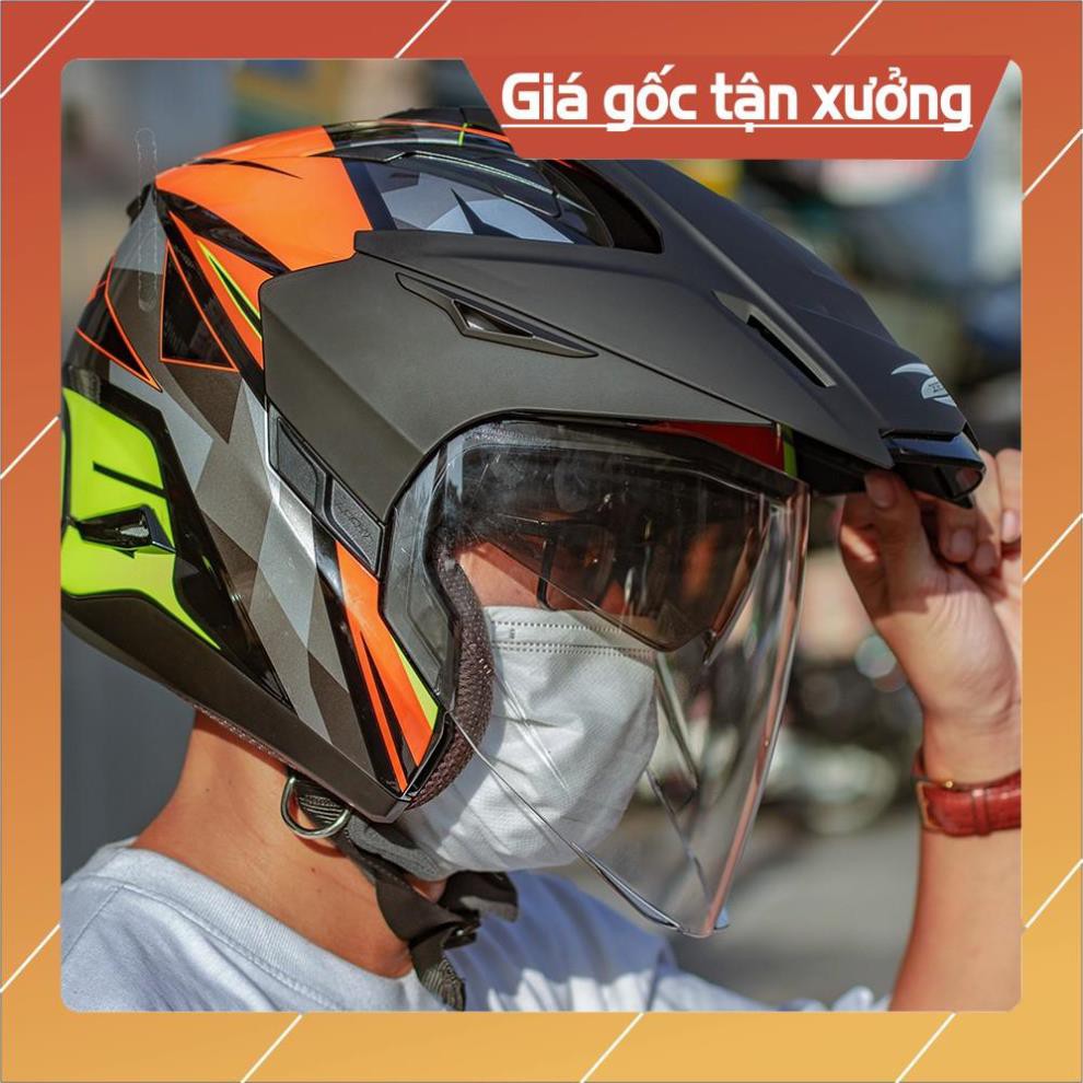 Giá Tại Kho MŨ BẢO HIỂM 3/4 Zeus 613B TẶNG KÈM MÁI CHE (Có thể mua thêm hàm lắp rời) - Free Ship