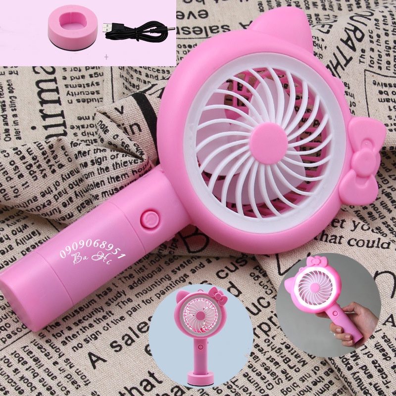Quạt sạc mini cầm tay kitty có đèn led