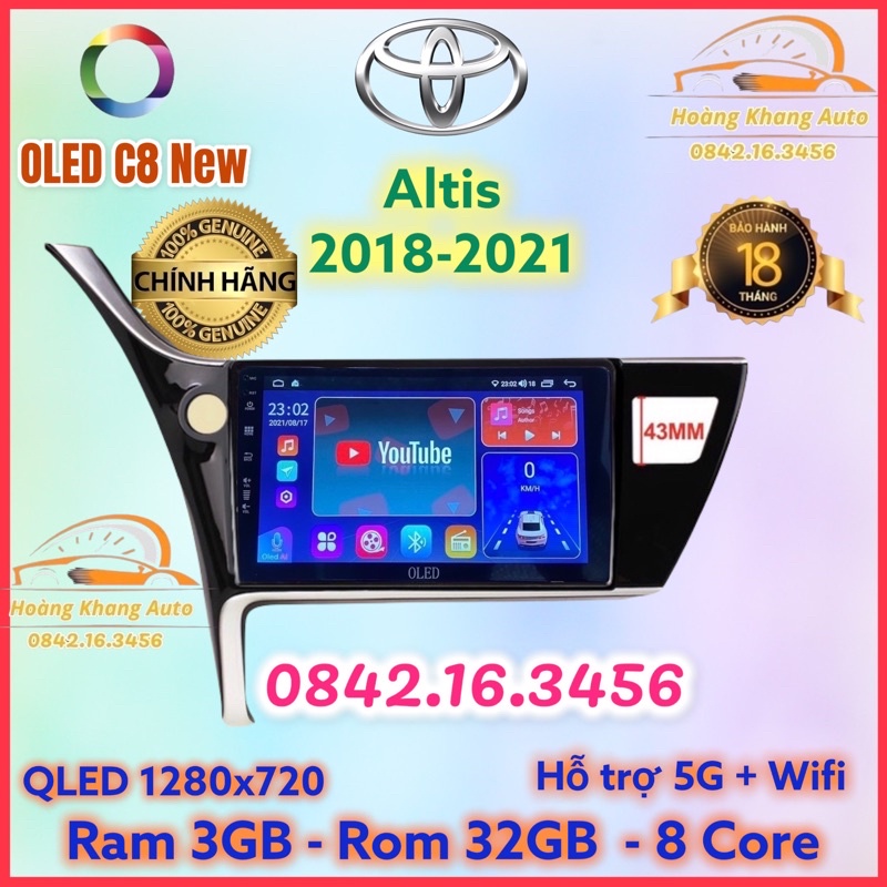 Màn hình android OLED C8 New theo xe Altis 2018 - 2021  kèm dưỡng và jack nguồn zin theo xe