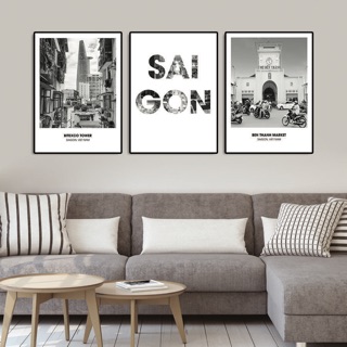 Bộ 3 tranh canvas SÀI GÒN khung viền đen SR180