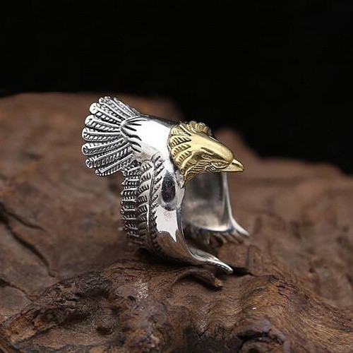 Nhẫn mạ vàng bạc hình chim đại bàng 3D phong cách cổ điển cho nam và nữ