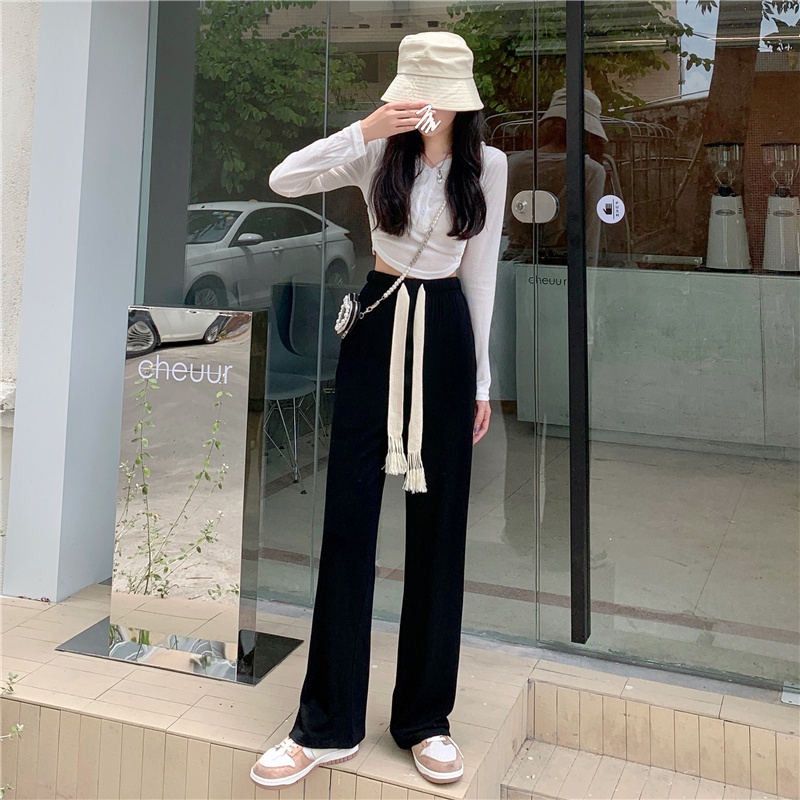 Quần Thể Thao Màu Đen Ống Rộng Phối Dây Rút Phong Cách Hàn Quốc Cho Nữ Đủ Size Phong Cách Ulzzang