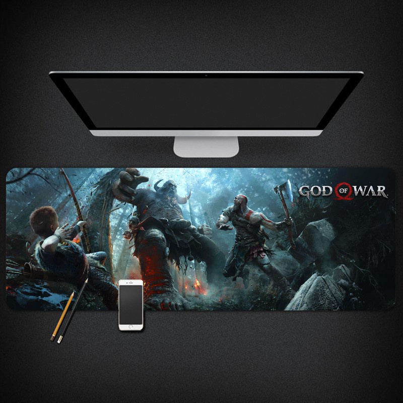 Tấm Lót Chuột Cỡ Lớn Họa Tiết God of War 4, bo viền chắc chắn, chống trơn trượt