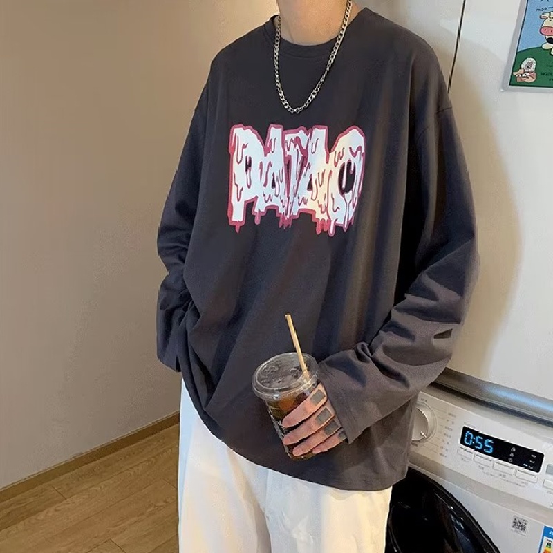 Áo Thun Tay Dài Cổ Tròn Dáng Rộng In Chữ Thoải Mái Thời Trang Cho Nam Size M-5XL