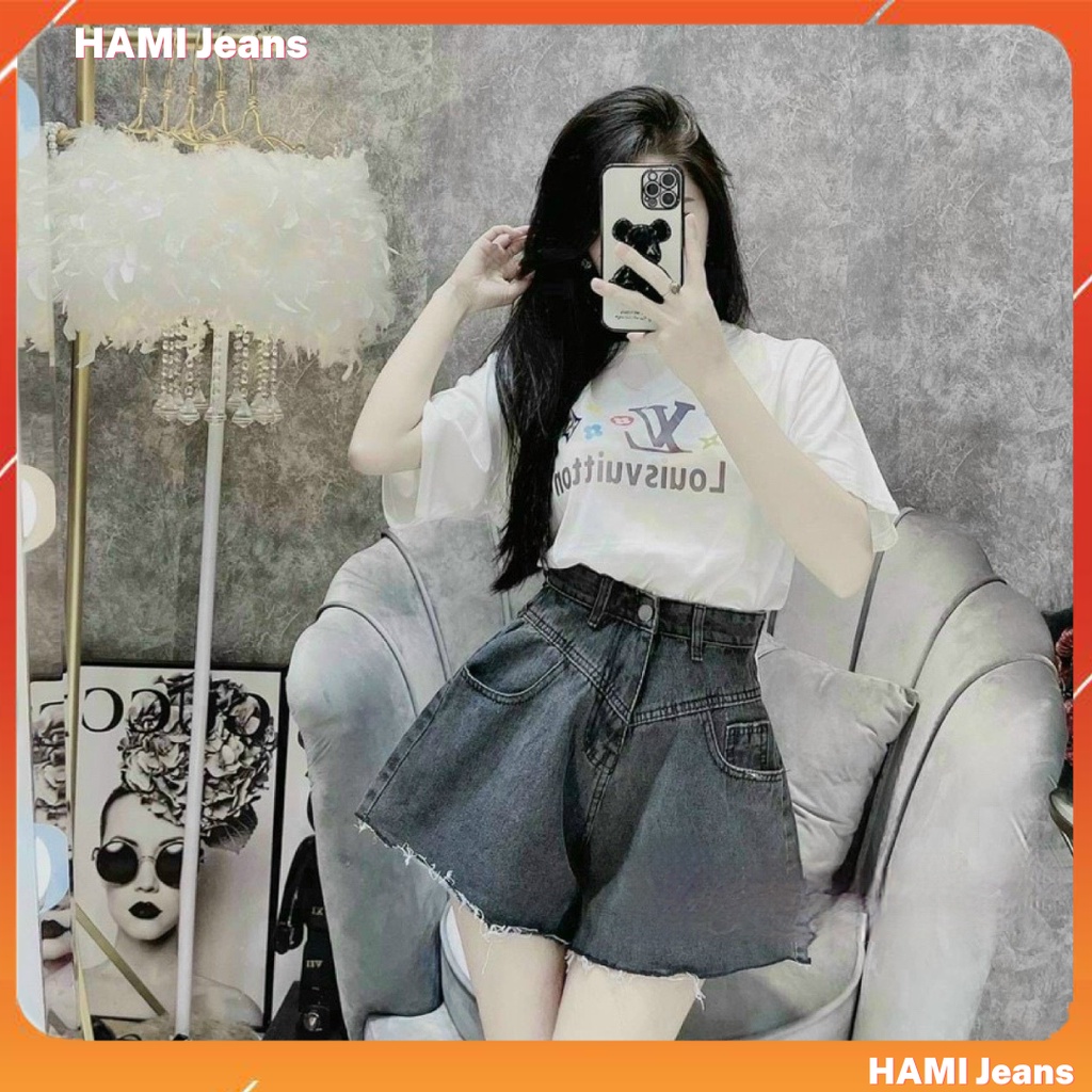 Quần váy jean nữ phom xòe ống rộng quần jean đùi xòe